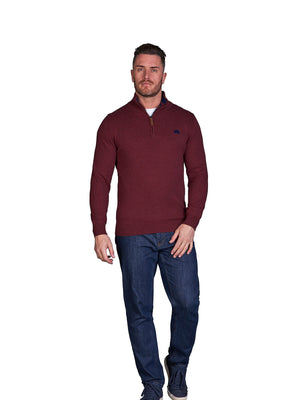 Classic Quarter Zip Cotton/Cashmere Knit - Burgundy