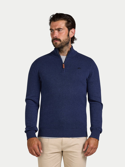 Classic Quarter Zip Cotton/Cashmere Knit - Navy