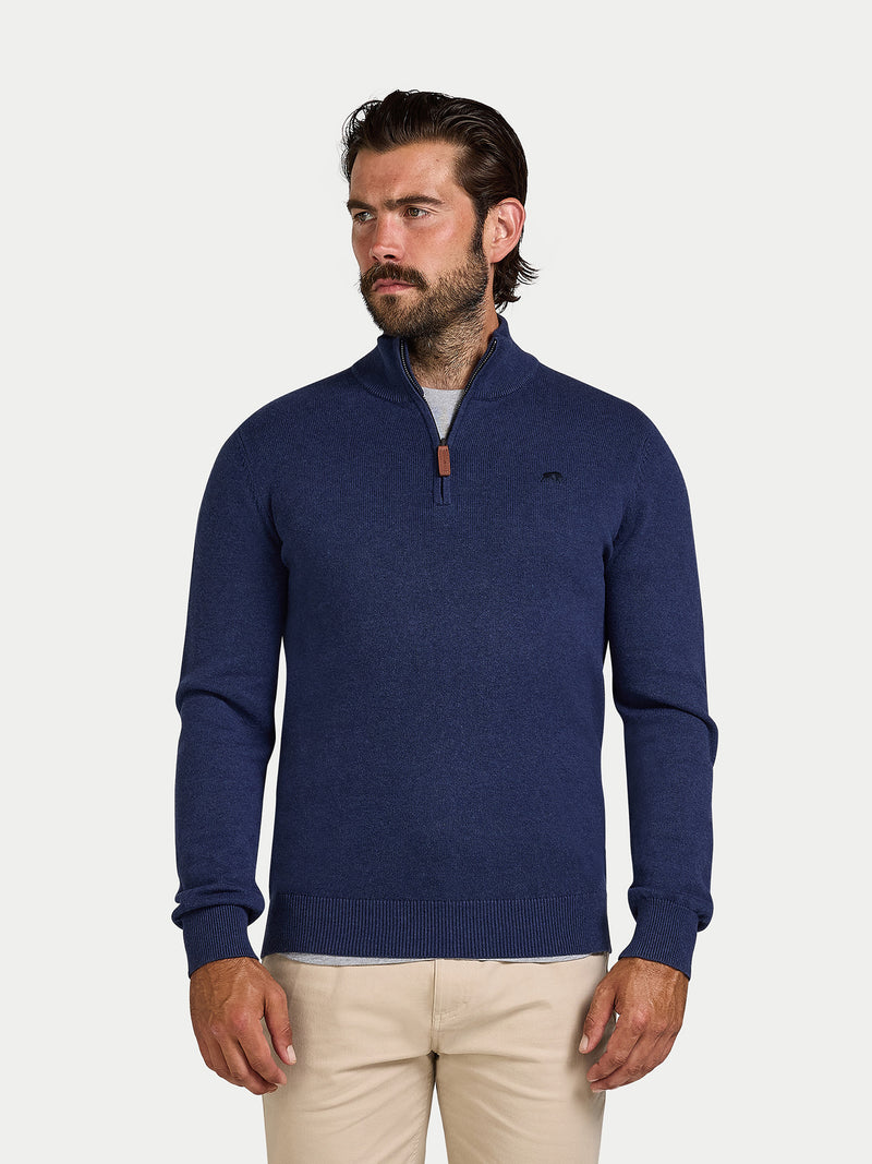 Classic Quarter Zip Cotton/Cashmere Knit - Navy
