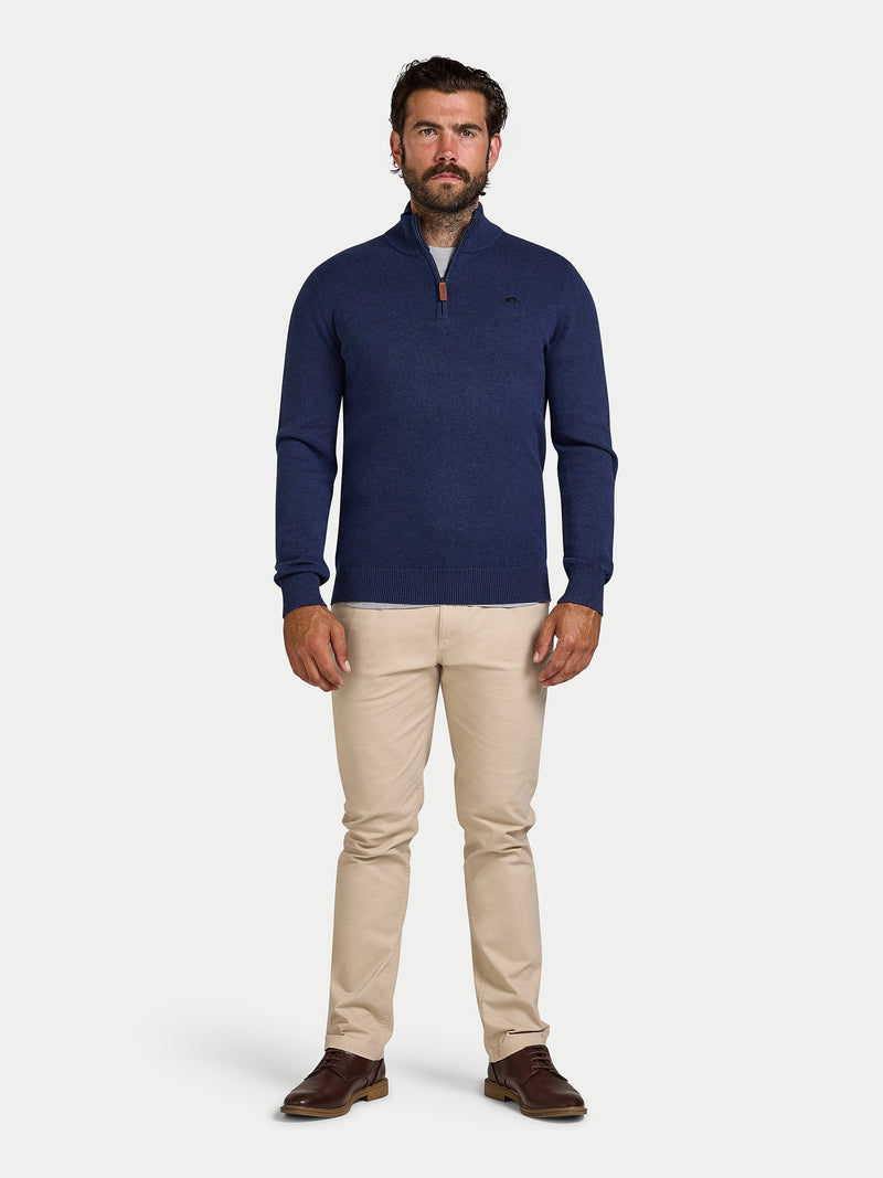 Classic Quarter Zip Cotton/Cashmere Knit - Navy