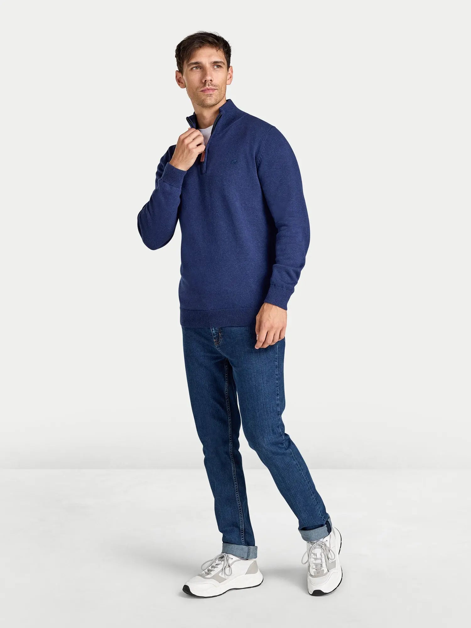 Classic Quarter Zip Cotton/Cashmere Knit - Navy