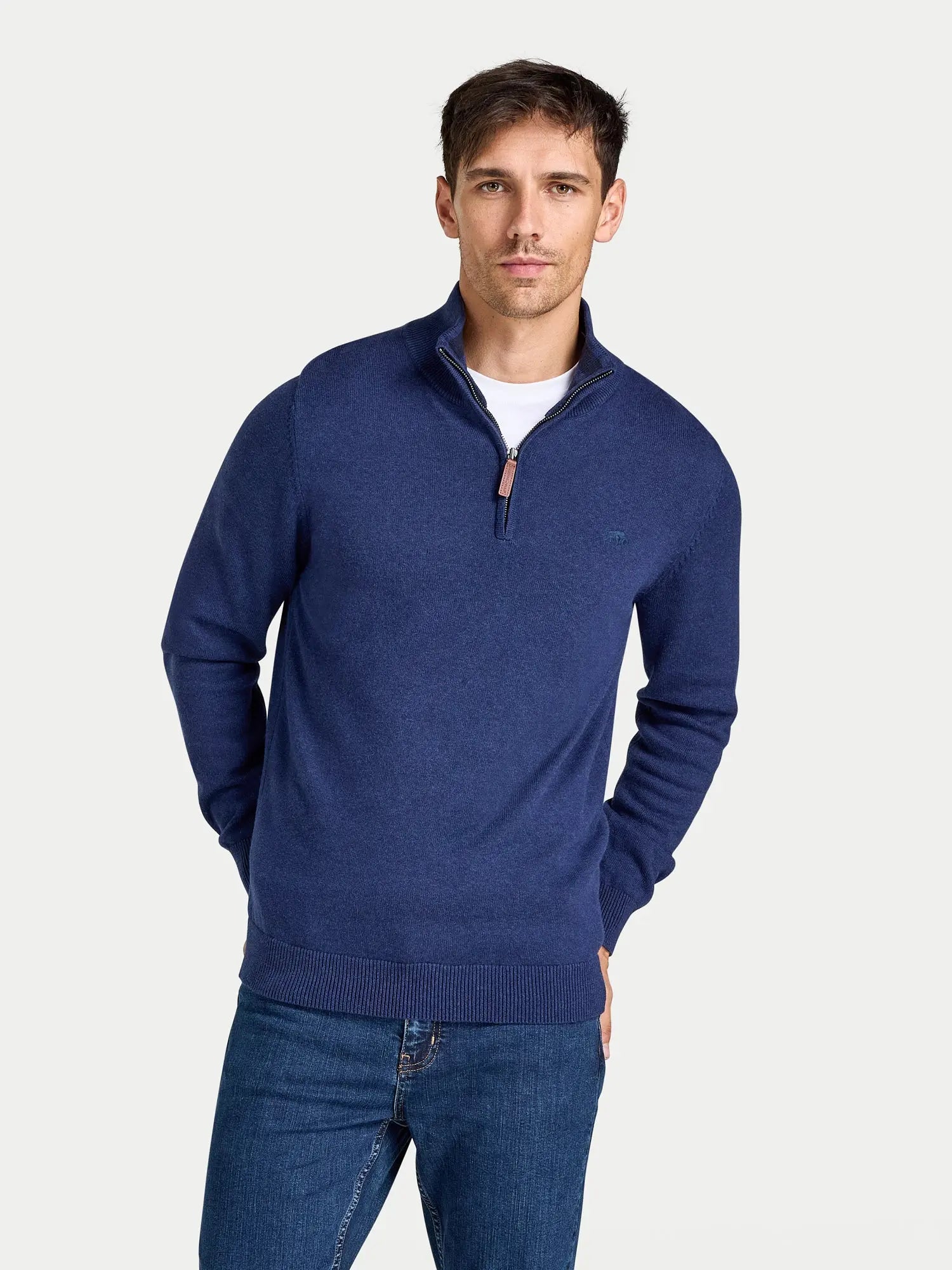 Classic Quarter Zip Cotton/Cashmere Knit - Navy