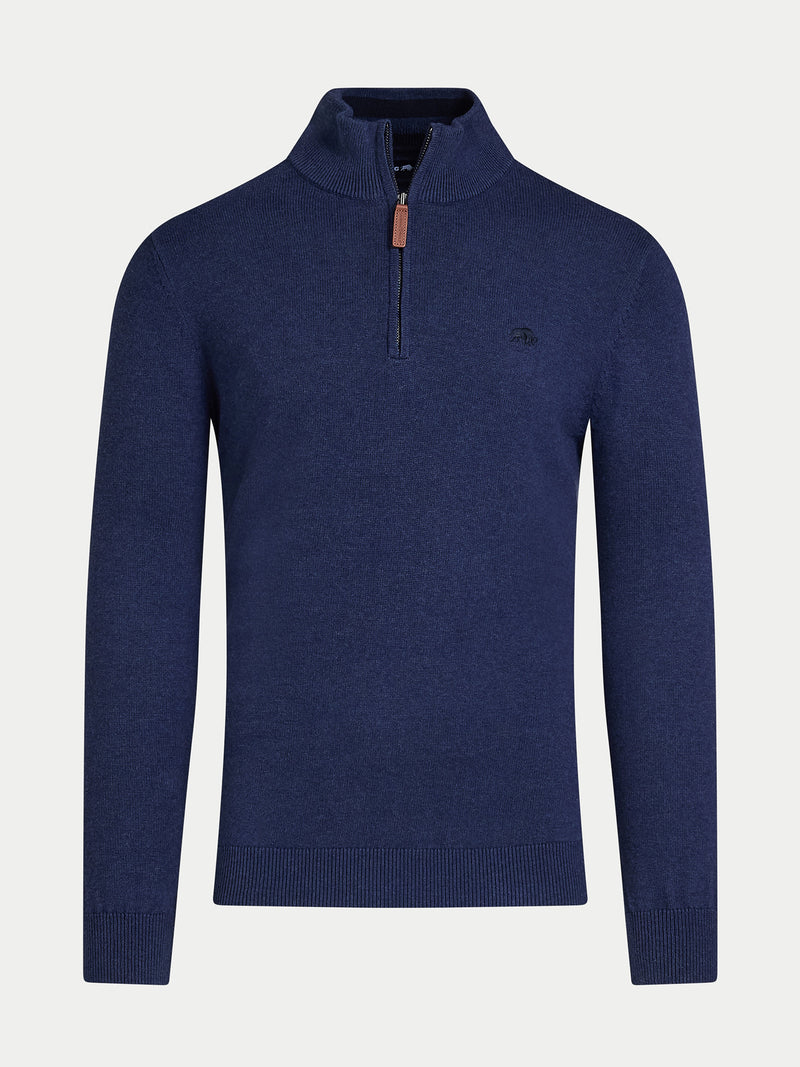 Classic Quarter Zip Cotton/Cashmere Knit - Navy