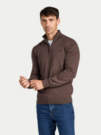 Classic Cotton/Cashmere Quarter Zip Knit - Brown Raging Bull Clothing