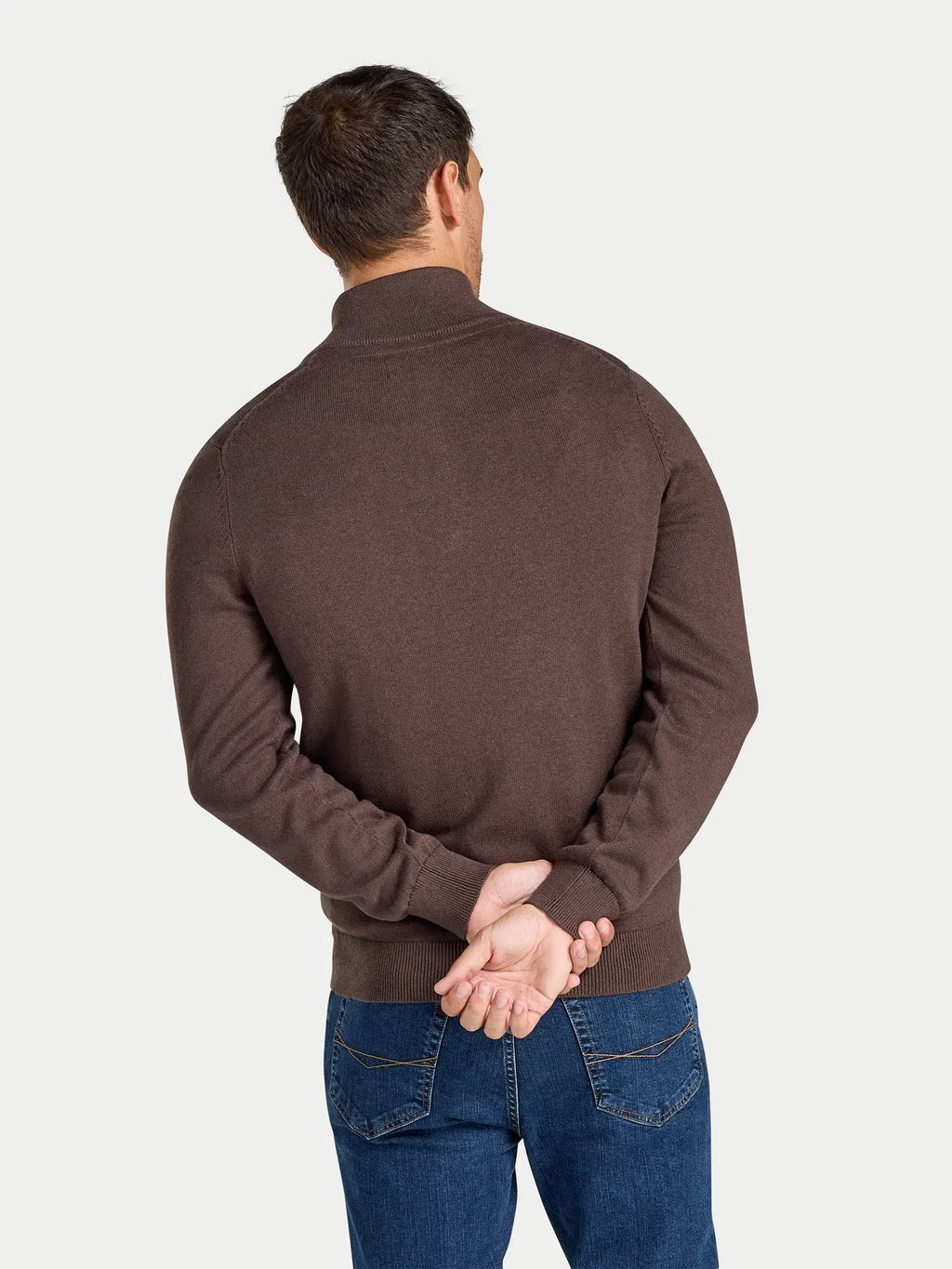 Classic Cotton/Cashmere Quarter Zip Knit - Brown Raging Bull Clothing