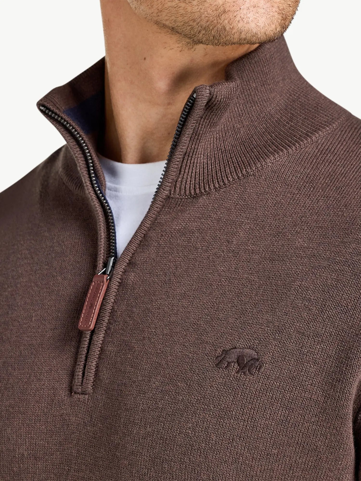 Classic Cotton/Cashmere Quarter Zip Knit - Brown Raging Bull Clothing