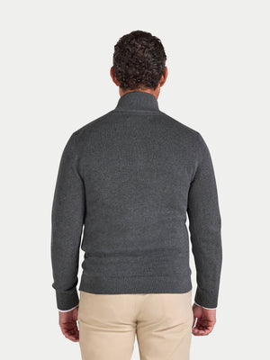 Classic Quarter Zip Cotton/Cashmere Knit - Charcoal