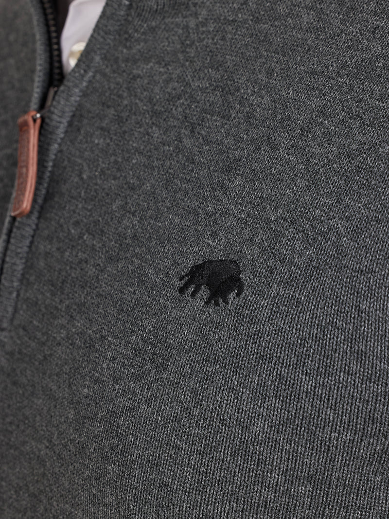 Classic Quarter Zip Cotton/Cashmere Knit - Charcoal