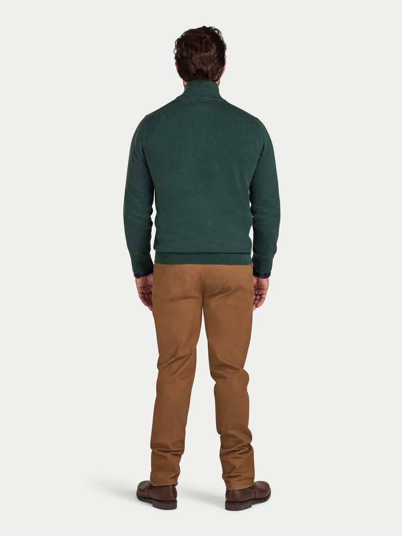 Classic Quarter Zip Cotton/Cashmere Knit - Forest