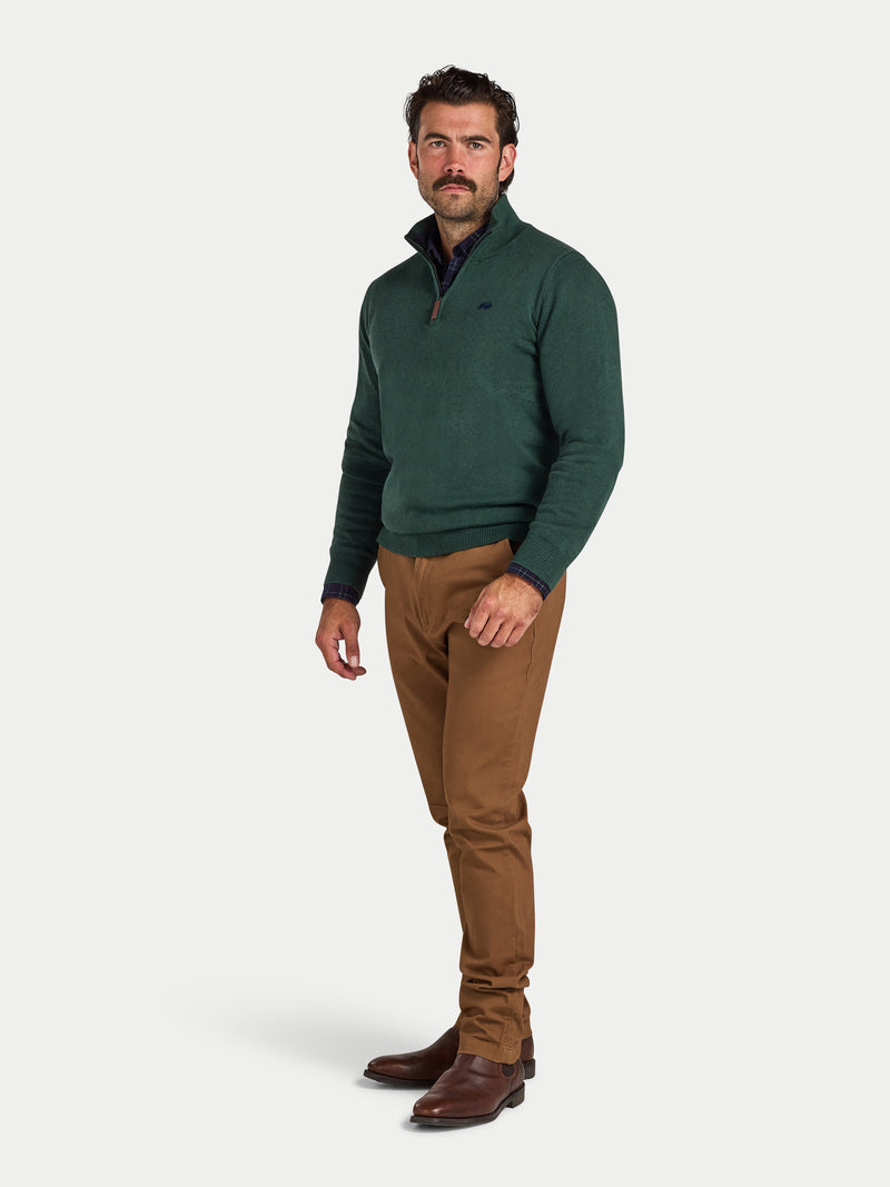 Classic Quarter Zip Cotton/Cashmere Knit - Forest