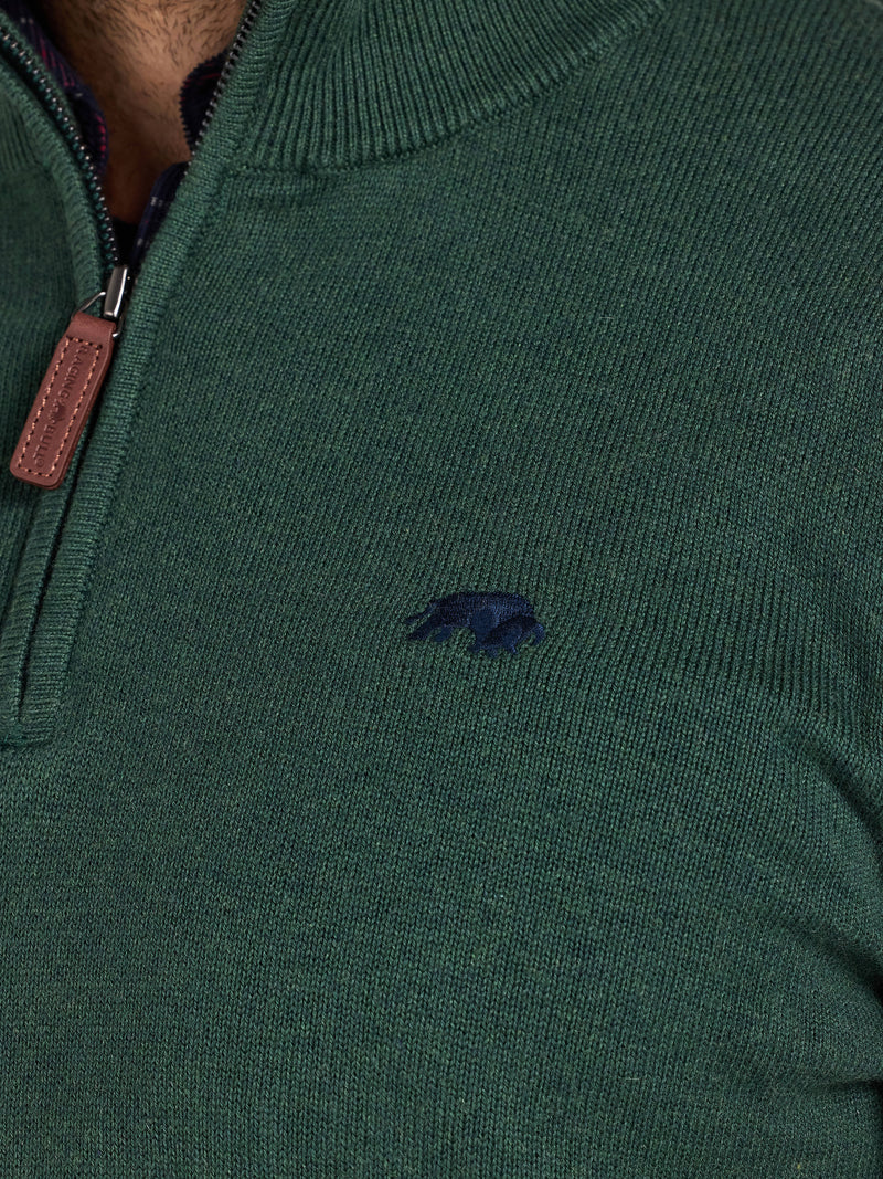 Classic Quarter Zip Cotton/Cashmere Knit - Forest