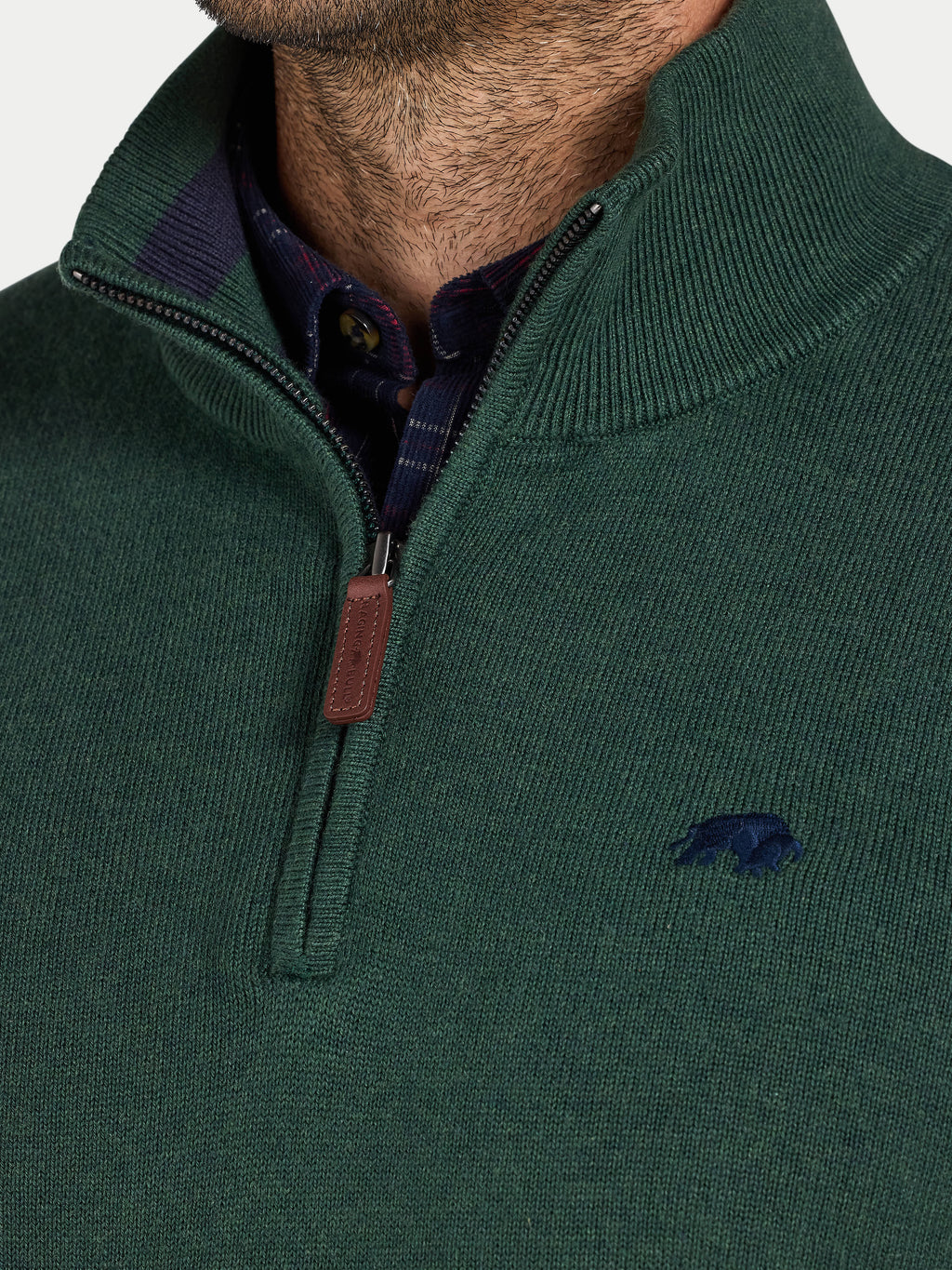 Classic Quarter Zip Cotton/Cashmere Knit - Forest