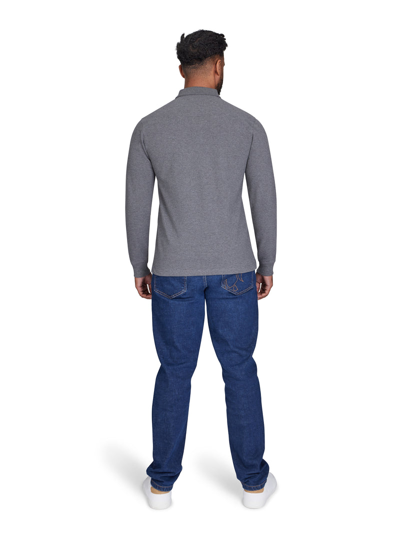 Long Sleeve Classic Patch Pique Polo - Charcoal