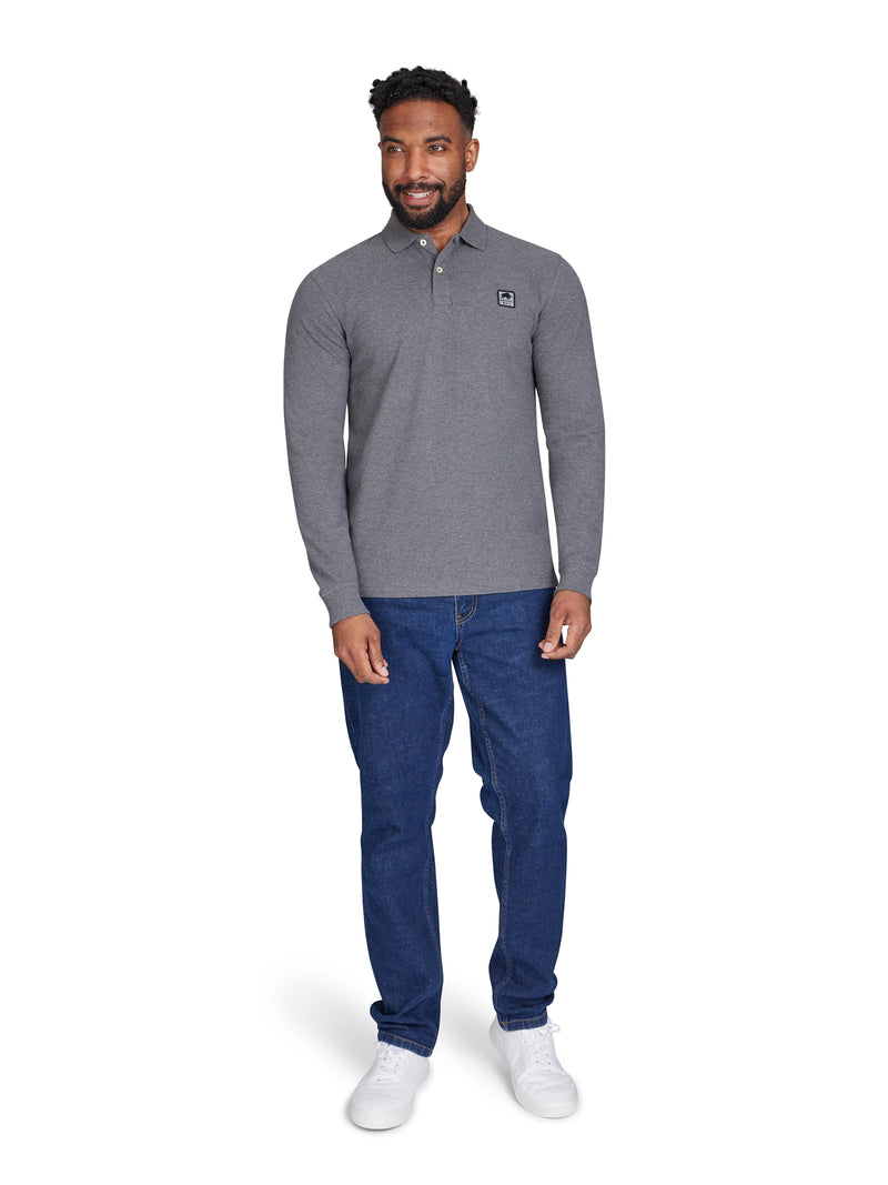 Long Sleeve Classic Patch Pique Polo - Charcoal