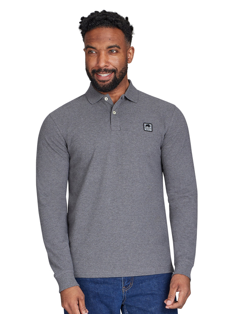 Long Sleeve Classic Patch Pique Polo - Charcoal