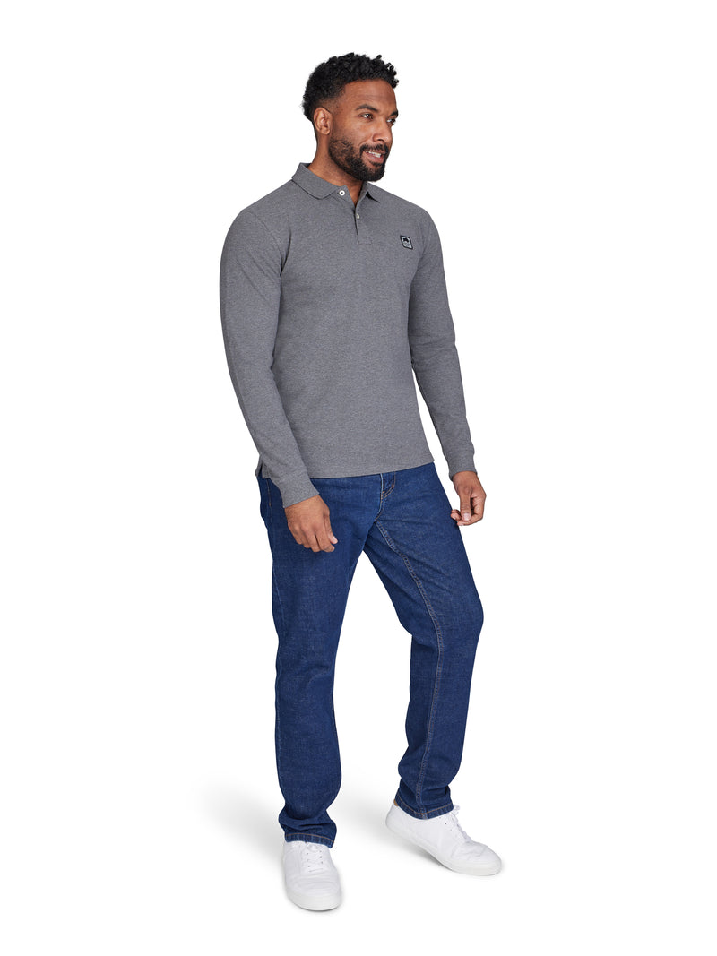 Long Sleeve Classic Patch Pique Polo - Charcoal