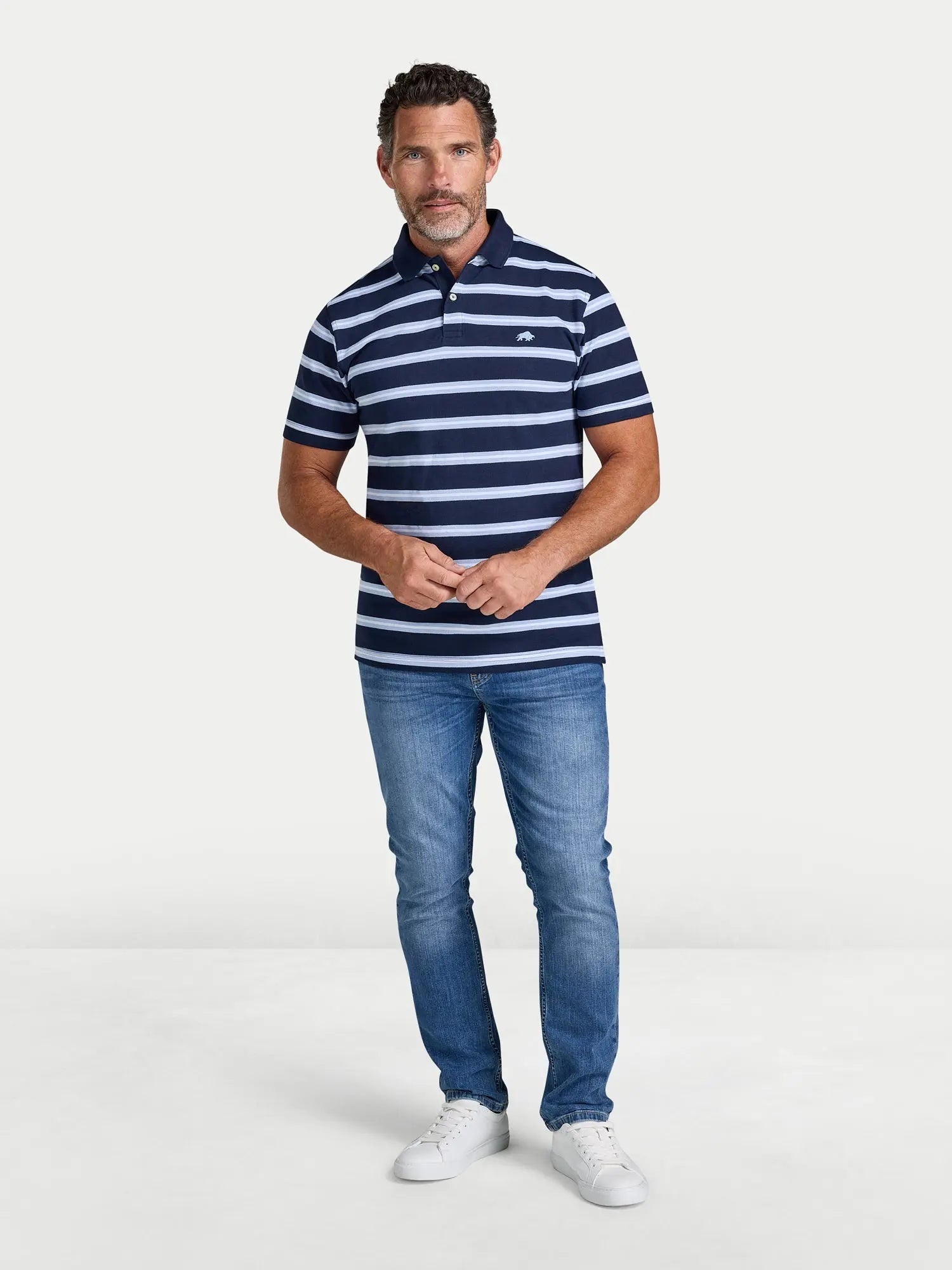 Classic Triple Stripe Birdseye Polo - Navy