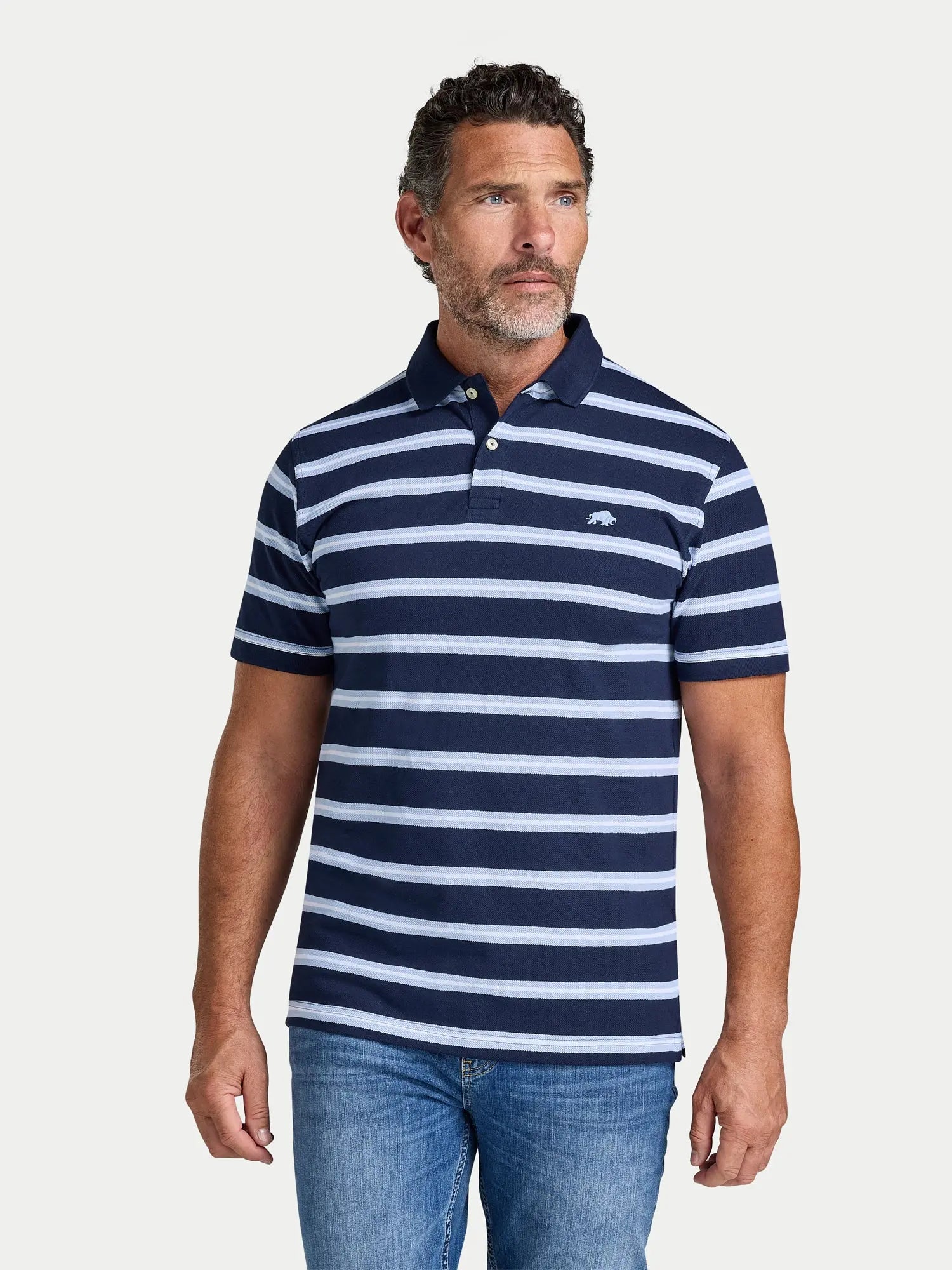 Classic Triple Stripe Birdseye Polo - Navy