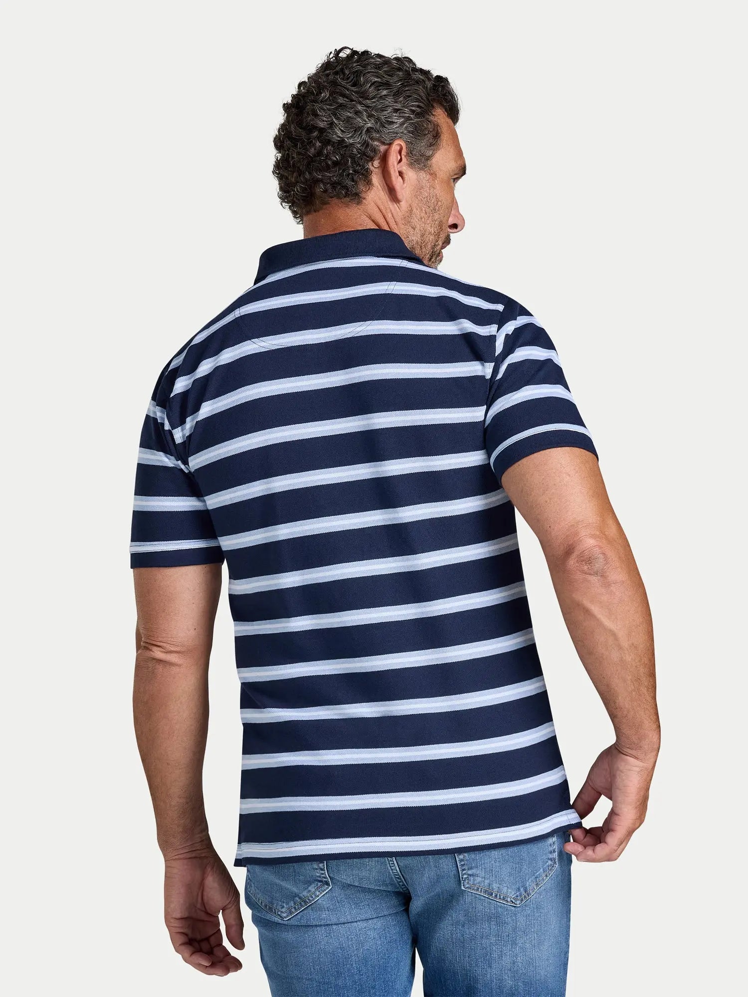 Classic Triple Stripe Birdseye Polo - Navy
