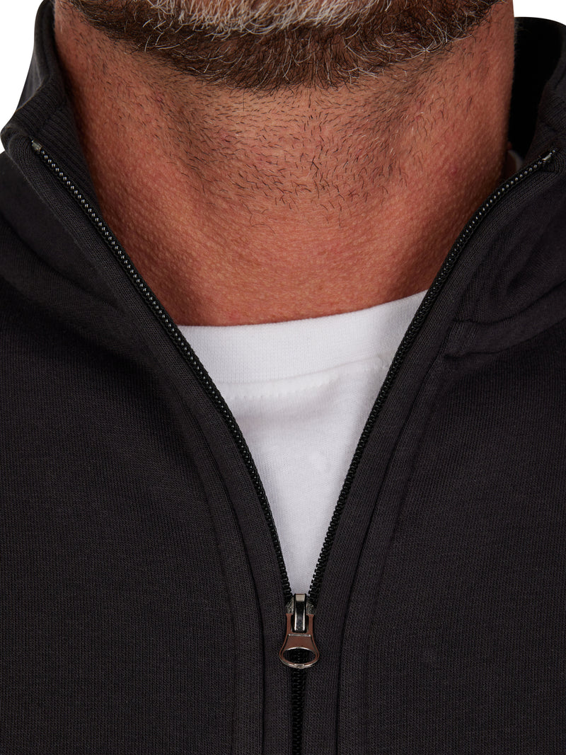 Woven Patch Zip Through Sweat - Black