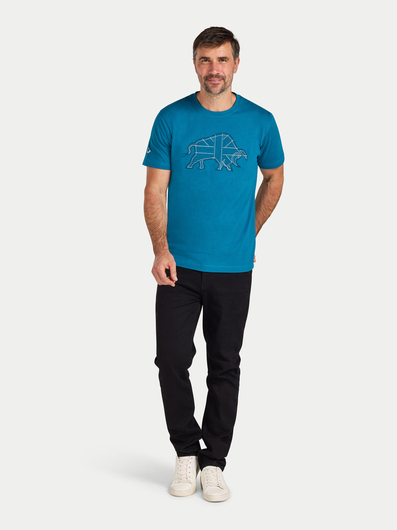 Stitch Embroidery Bull T-Shirt - Teal
