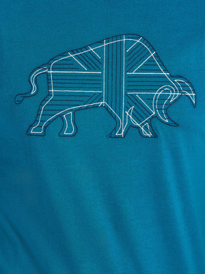 Stitch Embroidery Bull T-Shirt - Teal