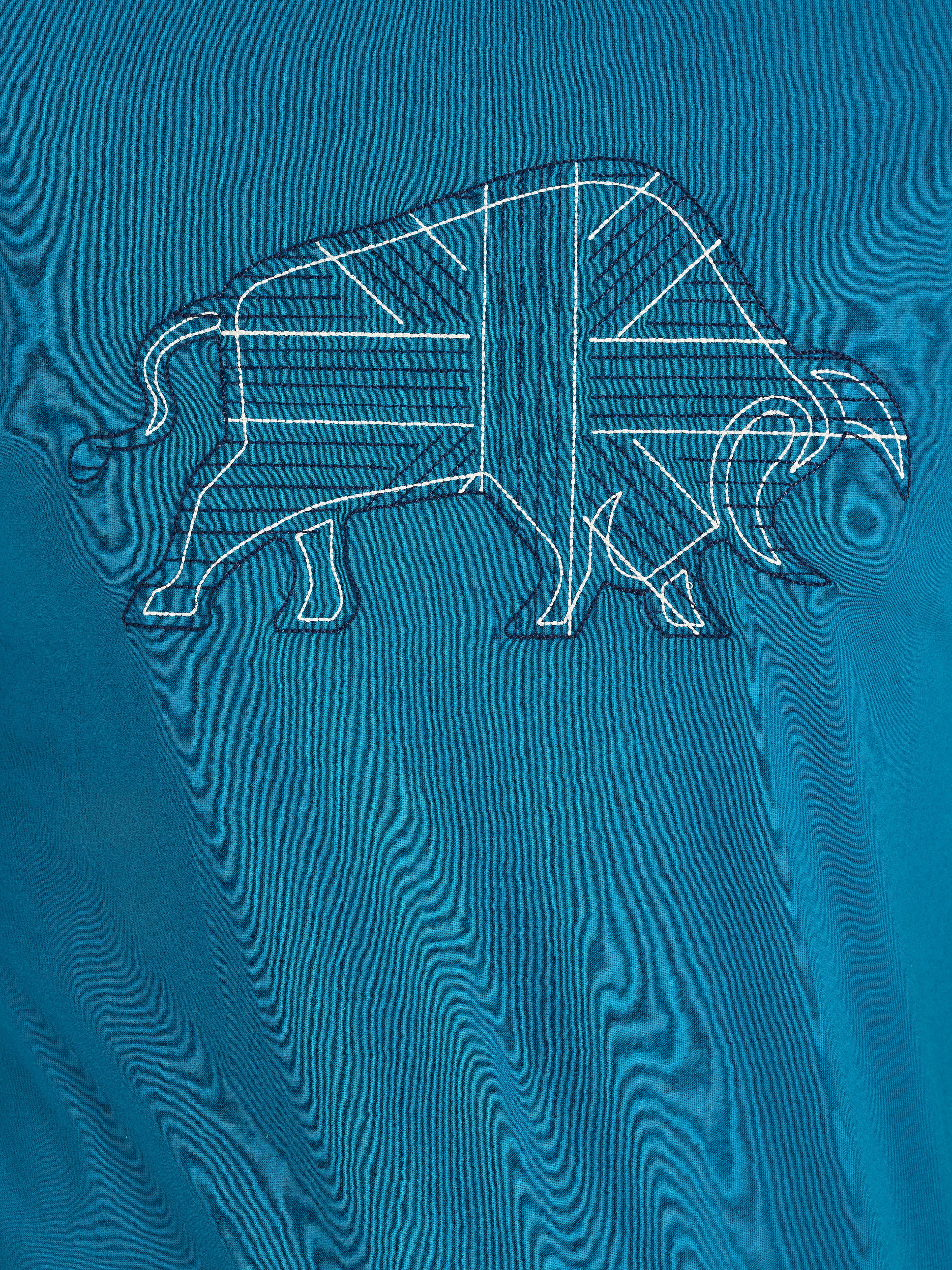 Stitch Embroidery Bull T-Shirt - Teal