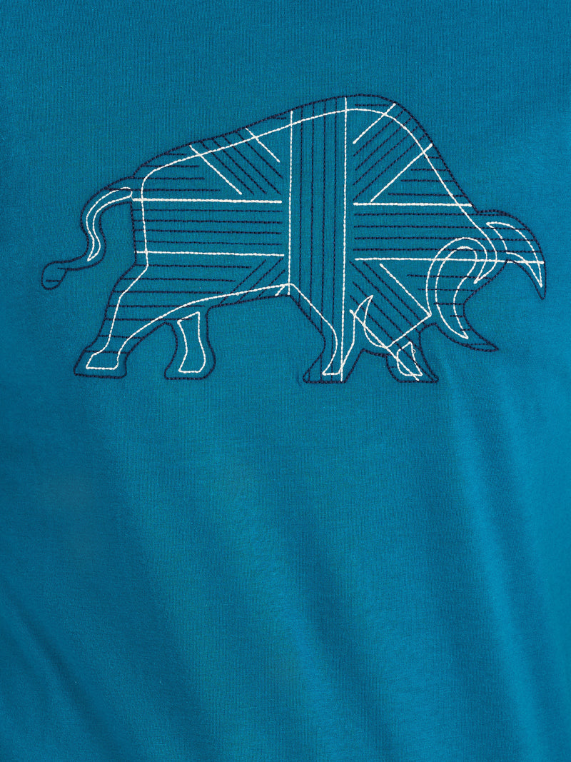 Stitch Embroidery Bull T-Shirt - Teal