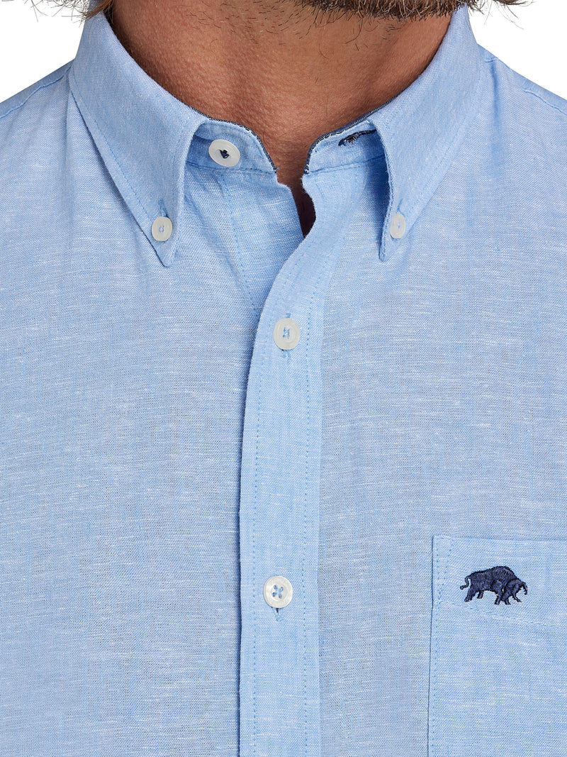 Short Sleeve Classic Linen Shirt - Sky Blue
