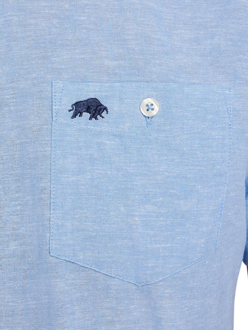 Short Sleeve Classic Linen Shirt - Sky Blue