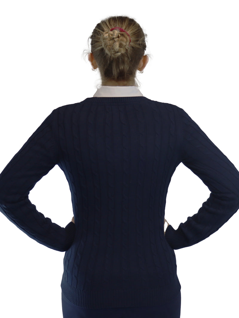 Classic Cable Knit V Neck Knit - Navy