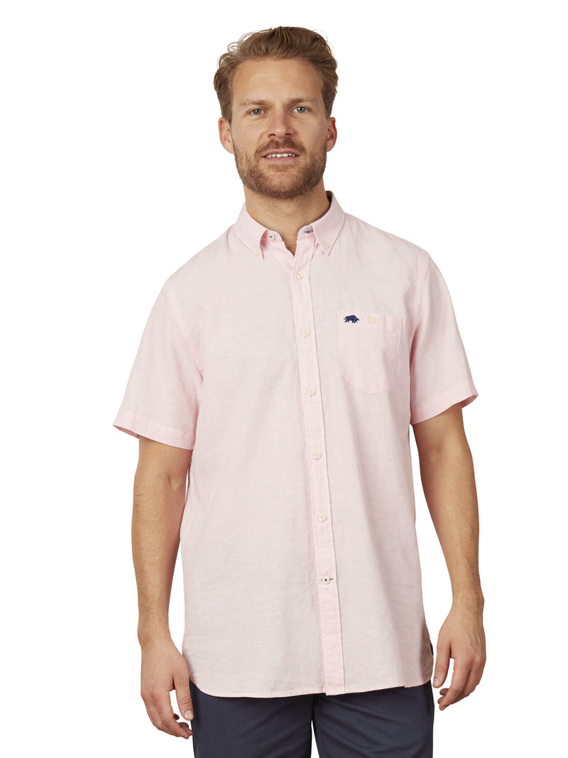 Short Sleeve Classic Linen Shirt - Pink