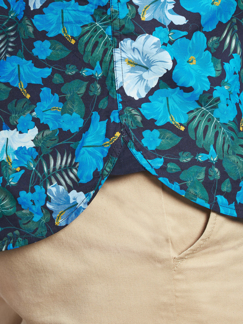Short Sleeve Hawaiian Print Shirt - Mid Blue
