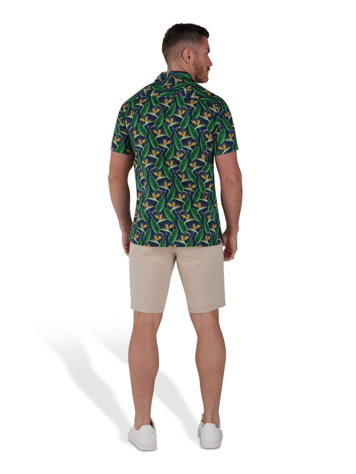 Short Sleeve Tropical Print Shirt - Navy