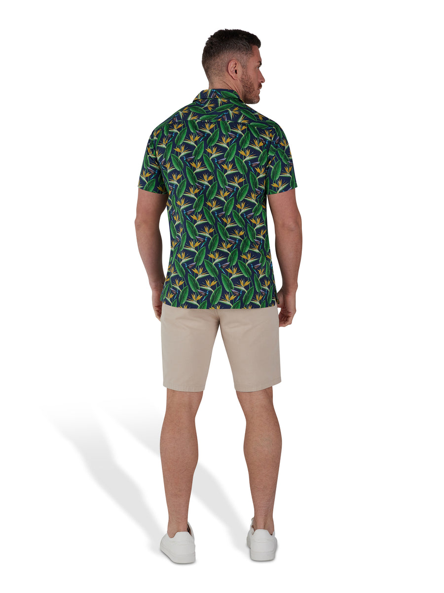 Short Sleeve Tropical Print Shirt - Navy – Raging Bull Clothing