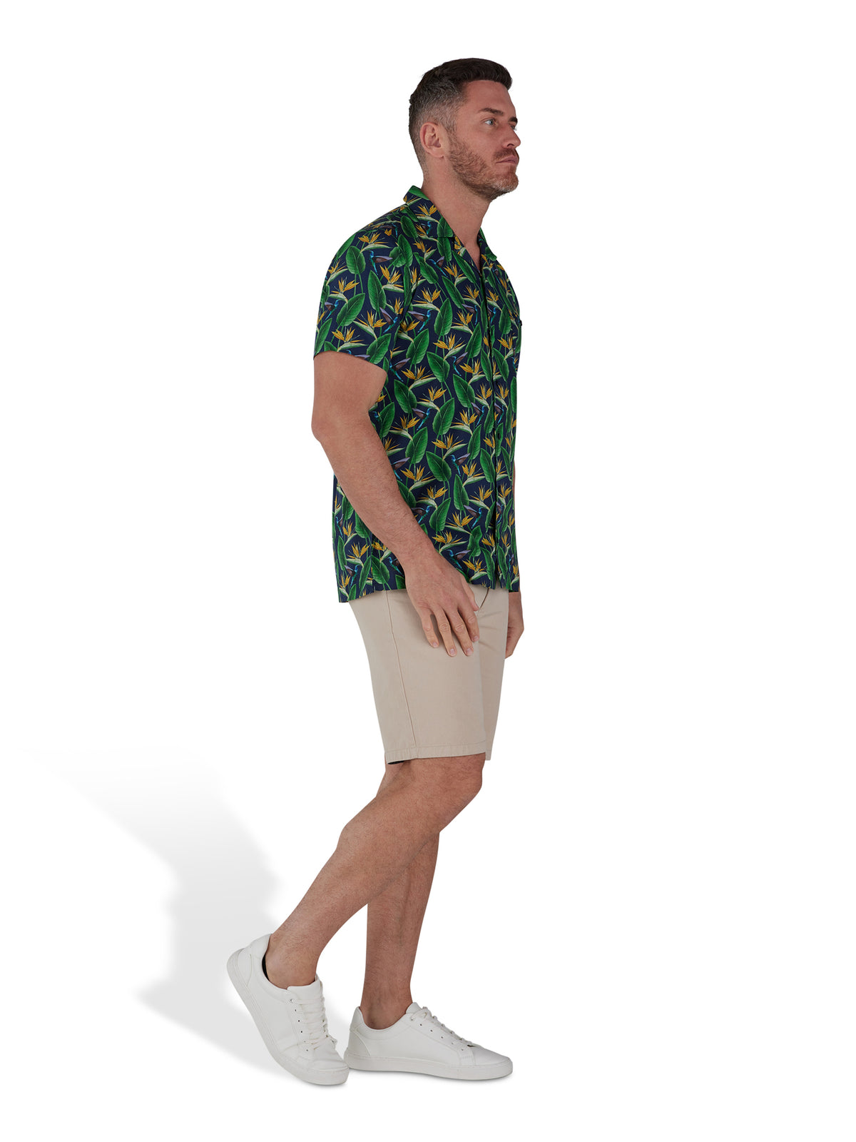 Short Sleeve Tropical Print Shirt - Navy
