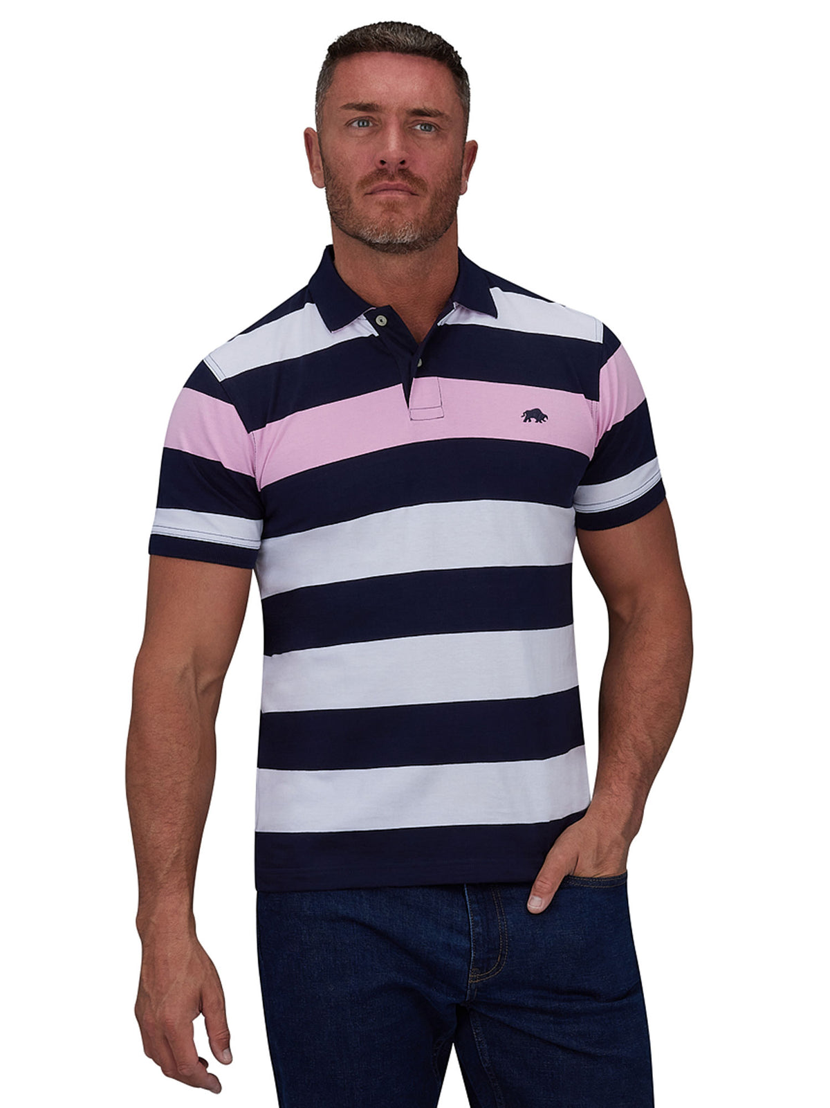 Jersey Contrast Panel Polo - Navy