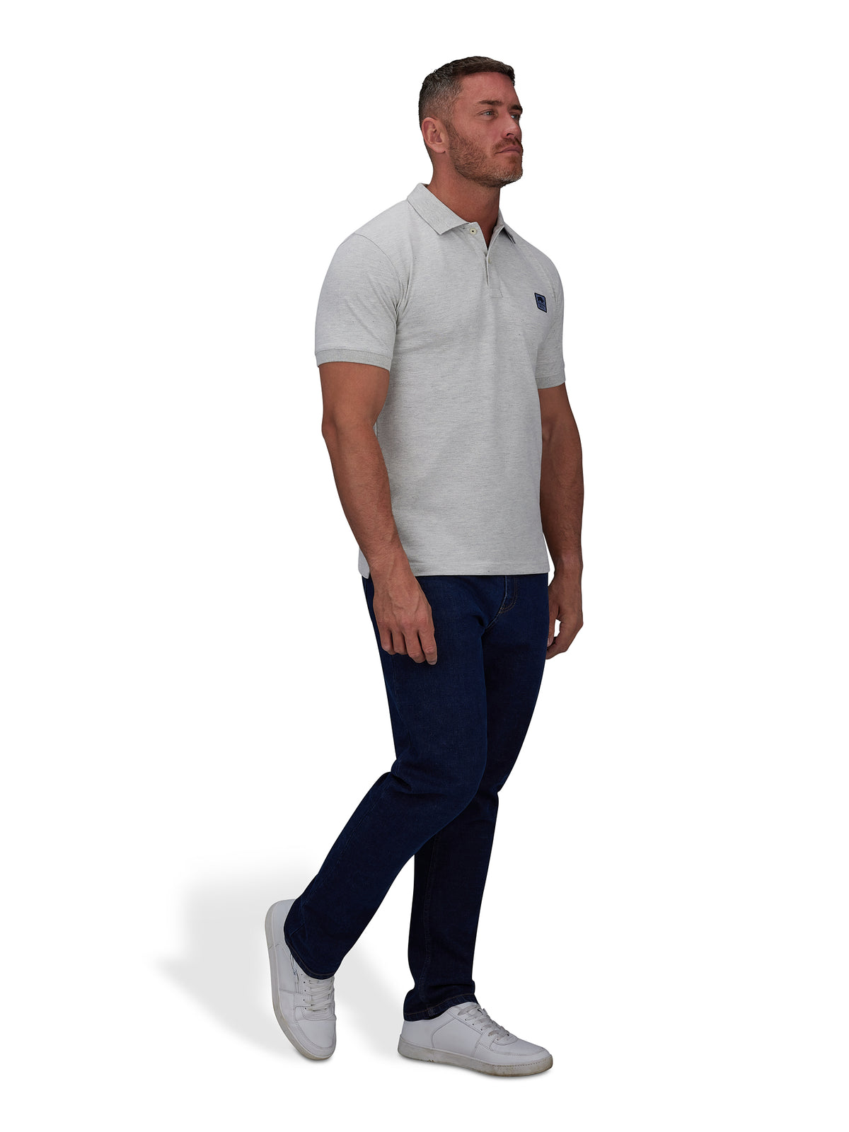 Pique Badge Polo - Light Grey Marl