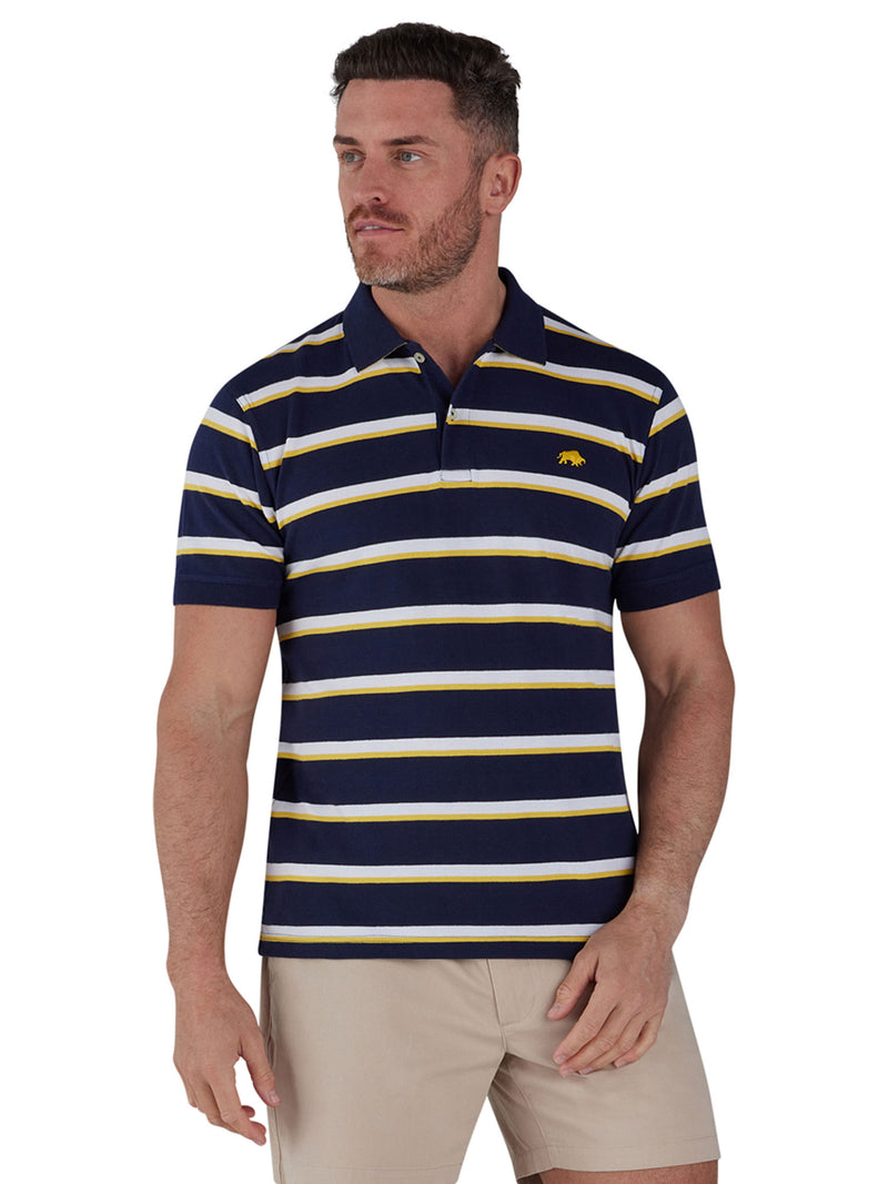 Thin Stripe Pique Polo - Navy