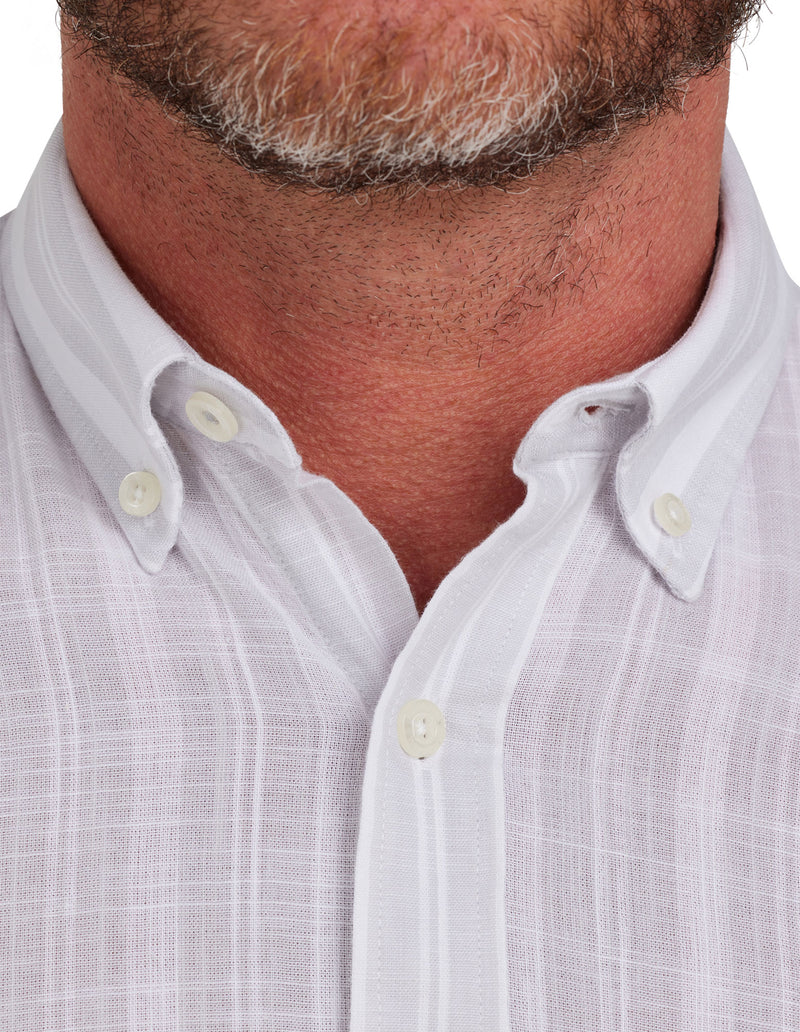 Short Sleeve Multi Stripe Linen Look Shirt - Grey