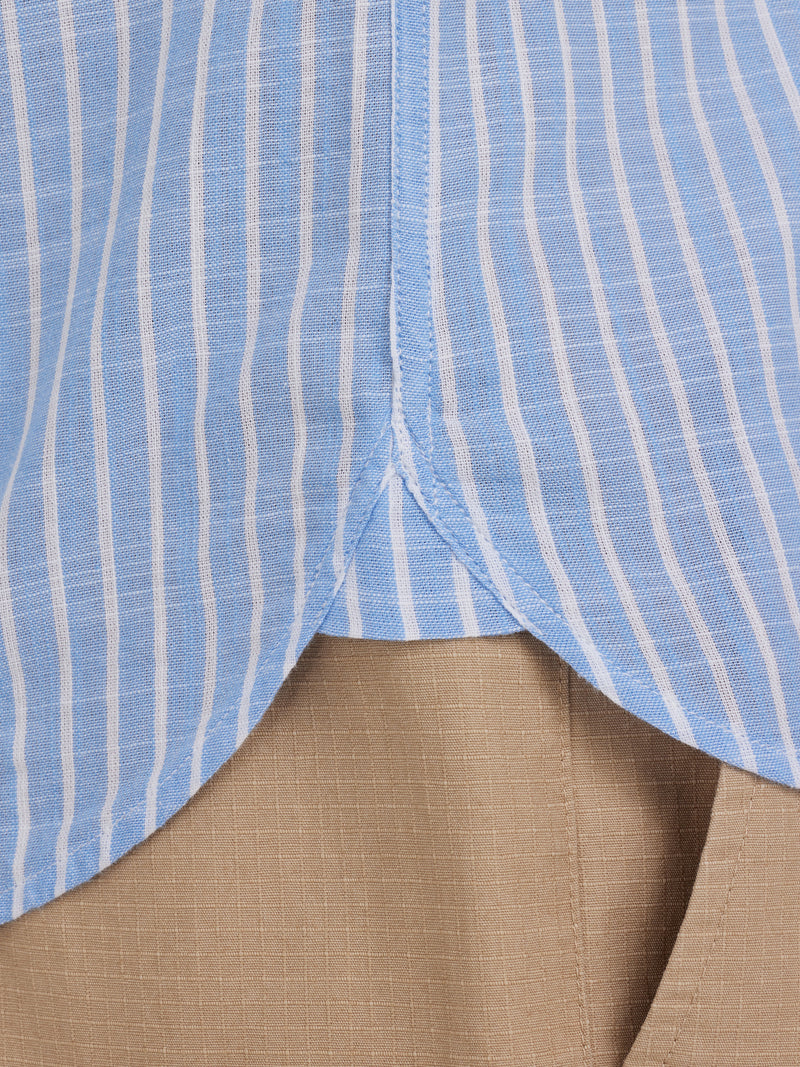 Short Sleeve Fine Stripe Linen Look Shirt  - Sky Blue