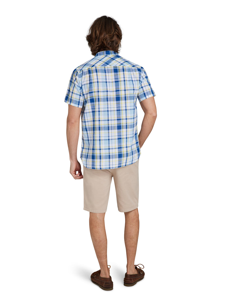 Short Sleeve Madras Check Linen Look Shirt - Sky Blue