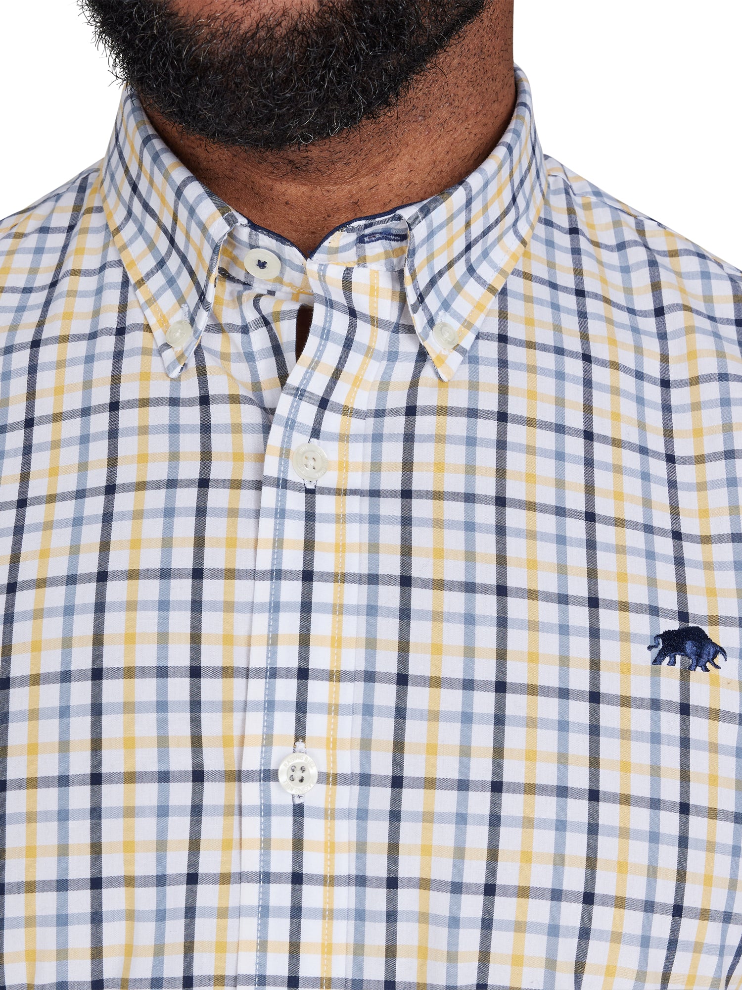 Short Sleeve Micro Gingham Shirt Yellow Raging Bull Clothing