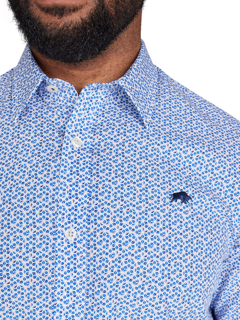 Long Sleeve Pentagon Pattern Shirt - Navy