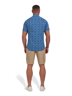Short Sleeve Flower Bud Poplin Shirt - Navy