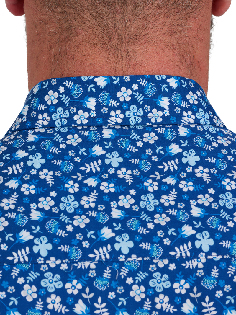 Short Sleeve Flower Bud Poplin Shirt - Navy