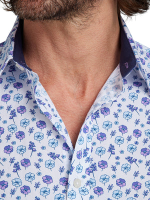 Long Sleeve Flower Pattern Poplin Shirt - Purple