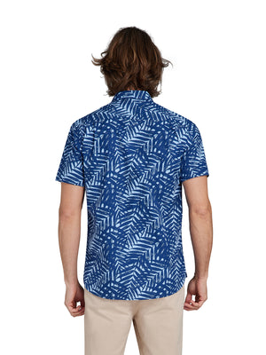 Short Sleeve Palm Tree Poplin Shirt - Sky Blue