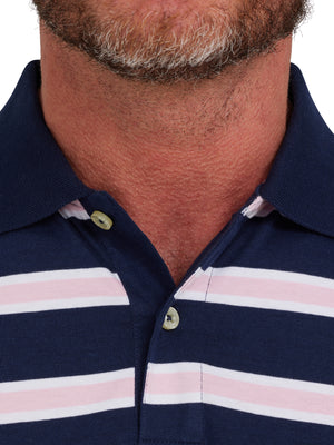Tram Stripe Jersey Polo - Navy and Pink