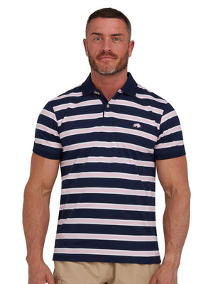 Tram Stripe Jersey Polo - Navy and Pink